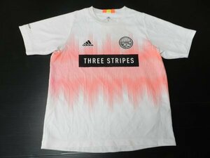 子供用！■adidas/アディダス！【★ホワイト×ピンク模様！『THREE STRIPES！』】ウエア・Tシャツ！/150サイズ