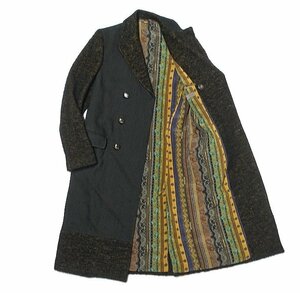 15AW 極美品 ETRO エトロ ペイズリー柄裏地 アンゴラモヘア切替 ダブルブレスト チェスターコート ウール メンズ 44 アウター