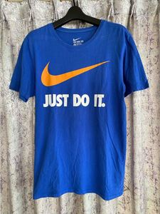 NIKE ナイキ 半袖 Tシャツ 青 メンズ M スウォッシュ デカロゴ just do it でかロゴ BIGロゴ 古着 ヴィンテージ