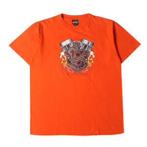 HARLEY-DAVIDSON Tシャツ サイズ:XL 00s HOLOUBEK エンブレム グラフィック Tシャツ USA製 / ファイヤーフレイム ツインターボエンジン