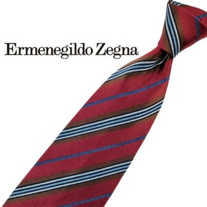 407/ 美品 Ermenegildo Zegna エルメネジルドゼニア 中古 USED ネクタイ ストライプ柄 レジメンタル