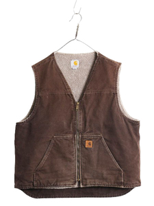 US企画 カーハート 裏 ボア ダック ベスト メンズ XL / CARHARTT パイル フリース 重ね着 前開き フルジップ ワーク ワンポイント V26 廃盤