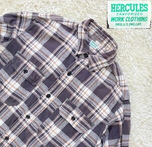 【大きいサイズXL★】良品 HERCULES 長袖チェックネルシャツ◆ボタン１つ欠▲ジェラード (4)