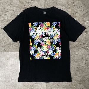 00s Old Stussy オールドステューシー フローラル ボタニカル 花柄プリントTシャツ ブラック 黒 M 80s 90s ビンテージ