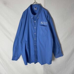 YABEK 長袖ワークシャツ　ボタンダウン 古着　2XLサイズ ブルー　ヴィンテージ WORK WEAR