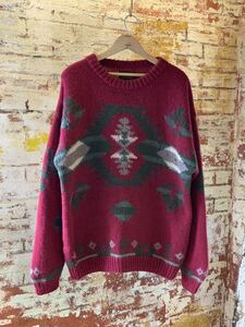 90s Eddie Bauer NATIVE DESIGN WOOL SWEATER KNIT エディーバウアー ネイティブ ウールセーター ニット XL アメカジ 1990 80s 送料無料