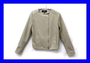 ●美品 コムサイズム COMME CA ISM ライダース ジャケット スエード 丸首 11号 Lサイズ 淡いカーキ色 服 F4463