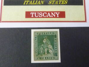 24　M　№22　イタリア切手 TUSCANY　1851-52年　SC#6　4cr　透かし有　未使用OH・一部うすみ有　【近年版SC評価 $8,800】　※説明欄必読