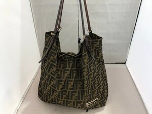 【FENDI】フェンディ　トートバッグ　ズッカ柄　ブラウン系　ナイロン×レザー　SY02-H15