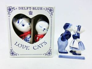 57●a169☆中古美品　デルフト陶器　Kissing Kids ＆ LOVE CATS　2点セット　子供　ネコ　ハンドペイント　DELFT BLUE　現状