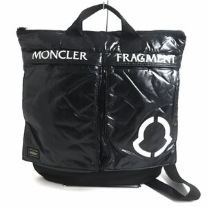 美品▼MONCLER×FRAGMENT×PORTER モンクレール×フラグメント×ポーター ロゴ入り 2WAY ヘルメットバッグ 黒 日本製 正規品 メンズ 袋付き