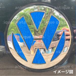 VW POLO 9N リア 6Q0 853 630 A 外装 エンブレム 用 ステッカー 内径約85.6mm 青 ブルー ヘアライン アルミ ブラッシュド シート