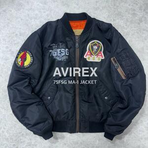 アヴィレックス AVIREX 75thFSG スカルウィング MA-1 フライトジャケット ブラック 黒 Ｌサイズ ドクロ バックロゴ ワッペン 