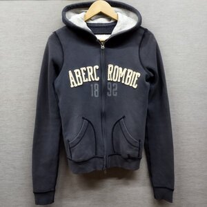 A9 Abercrombie & Fitch アバクロンビー&フィッチ スウェット パーカー XL ネイビー ジップアップ フロッキー ロゴ プリント アメカジ 古着