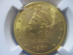 アメリカ リバティヘッド10ドル金貨☆1901年／未使用／NGC MS63／鑑定済・本物保証