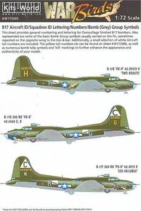 Kits-World(172005)1/72 Boeing B-17F/B-17G Flying Fortress 識別ナンバー、文字のデカール