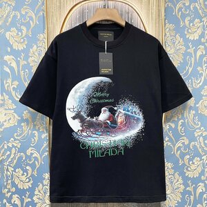 定価2万★christian milada・ミラノ発・半袖Tシャツ★コットン100％ 快適 通気 オシャレ クリスマス トップス ゆったり ユニセックス M