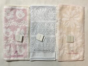 ♪新品♪Laura ashley・ローラアシュレイ／ハンカチタオル３枚セット（ピンク・渋ブルー・マーガレット