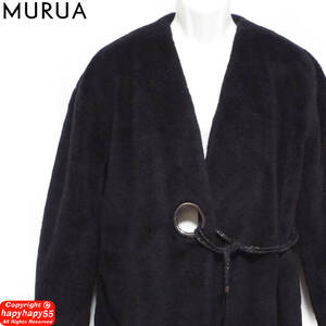 ■MURUA エコファー ノーカラー ロングコート◆ビッグシルエット オーバーサイズ 羽織 COMME des GARCONS コムデギャルソン bajra バジュラ