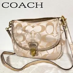 美品✨COACH コーチショルダーバッグハンドバッグシグネチャーゴールドベージュ