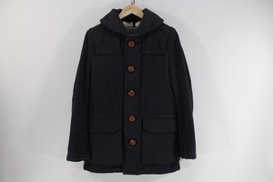 【極上】Nigel Cabourn ショールカラー ボア裏地 ヘビーコットンコート 48 ネイビー ダーク レザーボタン ジャケット ナイジェルケーボン