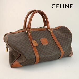 CELINE セリーヌ トラベルバッグ ボストン 総柄 マカダム柄 レザー ブラウン @KG77