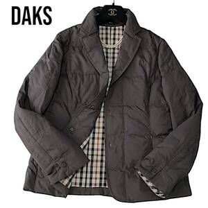 A19◆美品 ダックス DAKS 大きいサイズ 40 XL 前後 ハウスチェック キルト キルティング ライト ダウン フェザー ジャケット ブルゾン 秋冬