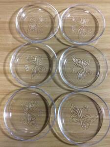 HM HANAE MORI 森英恵 バタフライ 蝶の模様 ガラス皿　ガラス製プレート　　中皿　 6枚セット