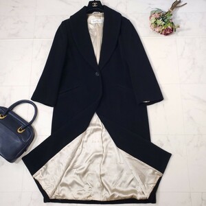 美品*白タグ★マックスマーラ MaxMara★大きいサイズ 〜SIZE42 XL相当〜★ウール100%★ショールカラー*ロングコート ブラック