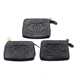 ◆まとめ◆ シャネル CHANEL ポーチ 小物入れ 財布 ウォレット 小銭入れ ココマーク キャビアスキン レザー 黒系 3点 セット 01-24093006-a