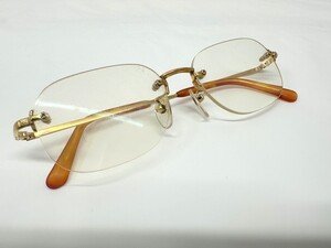 1000円スタート メガネ(眼鏡) K18 18金 52□16-140 K18 Made in japan 度数あり ふちなし総重量約22.1g /歪みあり/破損あり/ 1 LL40021