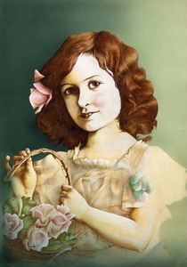 送料無料！オリジナル原画「GIRL WITH A FLOWER BASKET」_アクリル画