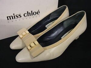 miss chloe ミスクロエ レザー リボン ヒール パンプス 表記サイズ36 (約23.0cm) 靴 シューズ レディース ライトベージュ系 DE4972