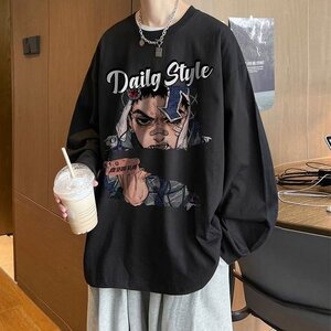 メンズトレーナー メンズ　トップス　スウェット秋春服　クルーネック プリント ファッション 2023　新作 ブラック 5XL