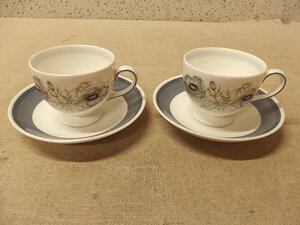 0540358w【WEDGWOOD カップ＆ソーサー2客】GLENMIST/ウエッジウッド/グレンミスト/陶器製/黒壺印/コーヒー・ティー兼用/中古品