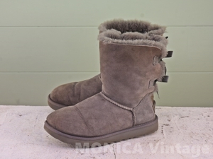 MK643◆レディース【アグ UGG】ムートンブーツ リボン グレー 26cm