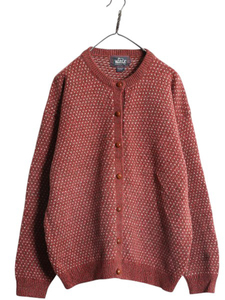 90s ウールリッチ バーズアイ ウール ニット カーディガン レディース XL 古着 オールド Woolrich アウトドア セーター ノルディック 総柄