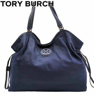 TORY BURCH トリーバーチ　肩掛け　大容量　トートバッグ　ナイロン　紺色　特大　ネイビー　レザー 