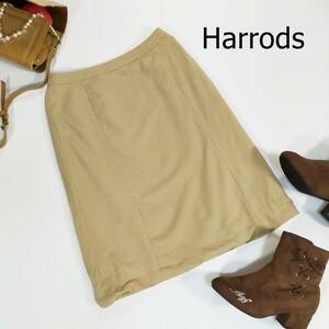 Harrods ハロッズ ボックススカート サイズ3 L ベージュ ひざ丈 日本製 シンプル サイドチャック 台形スカート オフィスカジュアル 3666