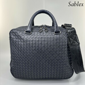 1円【極美品】BOTTEGA VENETA ボッテガヴェネタ イントレチャート ビジネスバッグ ブリーフケース 2WAY ショルダーバッグ ネイビー 651580