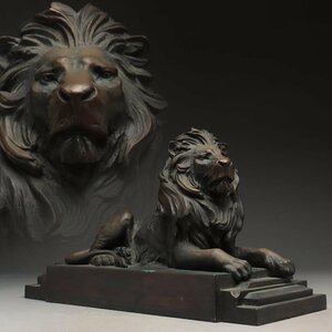 ES908 アンティーク 重厚 ブロンズ像「獅子・ライオン」置物 幅39.5cm 重7kg・「百獣の王・猛獣」