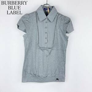 BURBERRY BLUE LABEL バーバリーブルーレーベル サイズ38 M パフスリーブフロントデザインシャツ　グレー　ロゴ刺繍