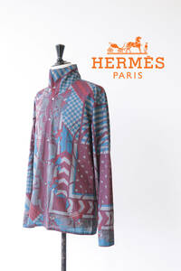 HERMES エルメス バーガンディ ハイネック 総柄 シャツ size 40 1108341