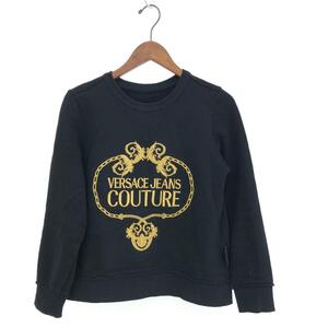 ◆VERSACE JEANS COUTURE ヴェルサーチジーンズクチュール 長袖スウェット サイズ:S◆ ブラック 綿 レディース トップス 長袖 刺繍 ロゴ