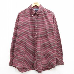 XL/古着 ラルフローレン 長袖 ブランド シャツ メンズ 90s ワンポイントロゴ BIG SHIRT 大きいサイズ コットン ボタンダウン エンジ他