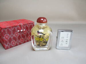 F051*中国美術工芸品*　内画工芸　花鳥画小瓶　1点　/ガラス瓶