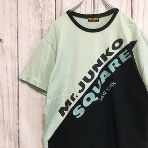 【ミスタージュンコ リンガーTシャツ】ビッグロゴ 切り替え レトロ L相当 緑 Mr.Junko 半袖 古着[240512-035]