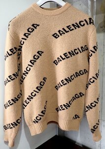 定価19万円↑18AW ロゴ！良品 バレンシアガ BALENCIAGA 547831メンズ 長袖ニット ロゴ セーター ブラウン ブラック S 2600