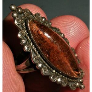 超希少!VTG NAVAJO 1950’s PURPLE GLASS SILVER RING MADE IN USA ZUNI HOPIナバホビンテージパープルガラスシルバーリング11.5号ズニ