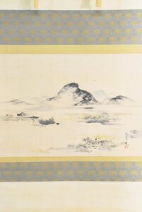 K4820 真作 日比野白圭「春野平遠」紙本 森村宜稲鑑定箱 肉筆 竹田景甫 鈴村景山 森高雅師事 絵画 日本画 茶掛 中国 掛軸 掛け軸 古美術